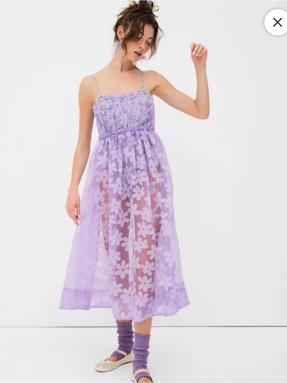 For Love & Lemons Villegas Bodysuit Sheer Floral Midi Dress